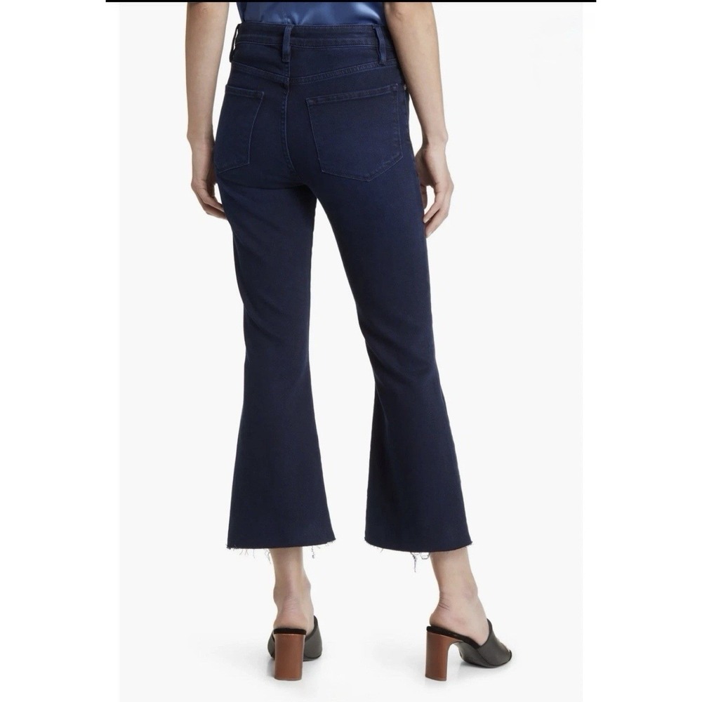 FRAME Le Crop Flare Raw After Jeans High Rise Ankle Fiona Dark Wash Blue Size 34 - Picture 2 of 8